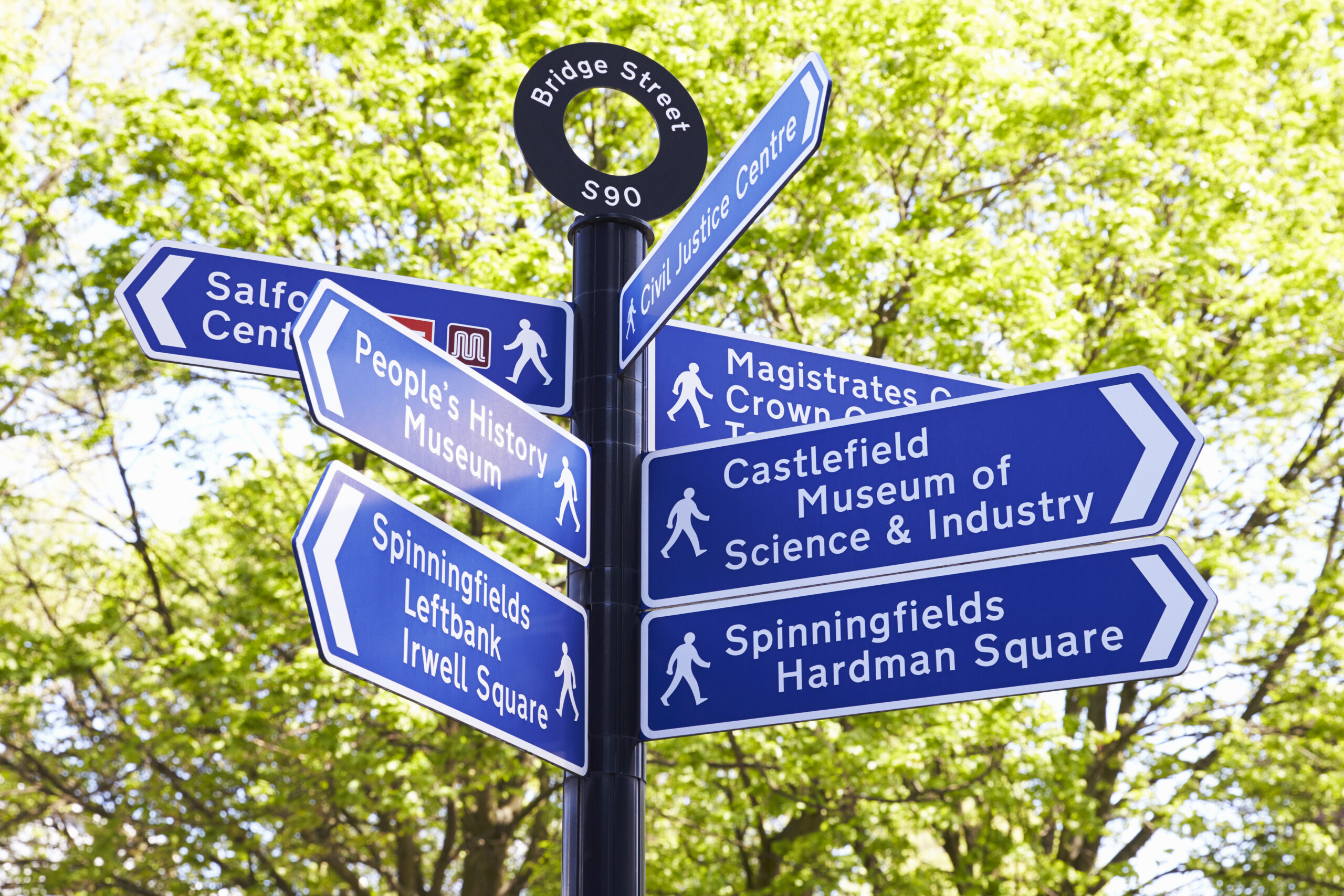 Manchester, UK – 4 May 2017: Information Sign Giving Directions In Manchester City Centre